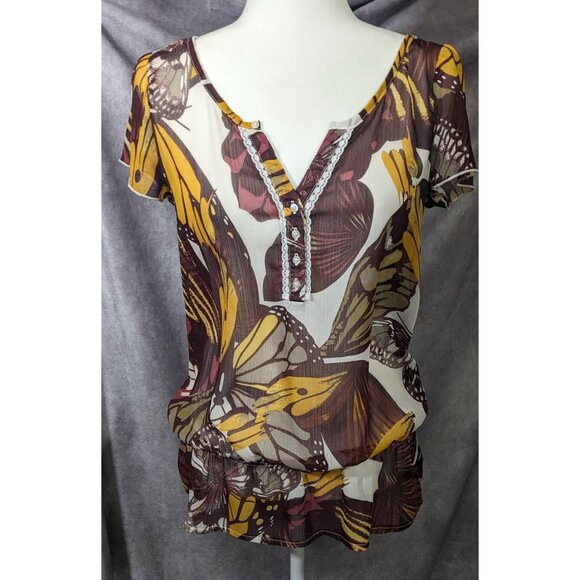Vintage Royal Chicks Bohemian Butterfly Semi Sheer Top Size Medium - Picture 10 of 12